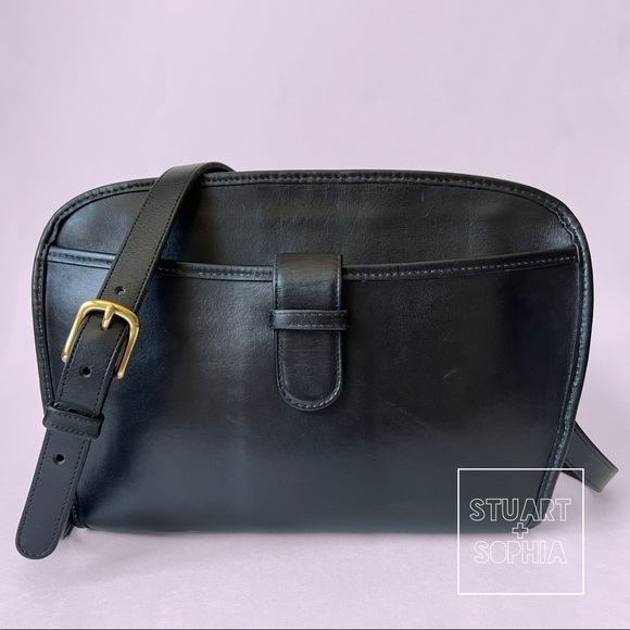 Vintage 80s Coach Leather Brighton 9895 Bag Large Unlined Black Crossbody - Picture 3 of 10